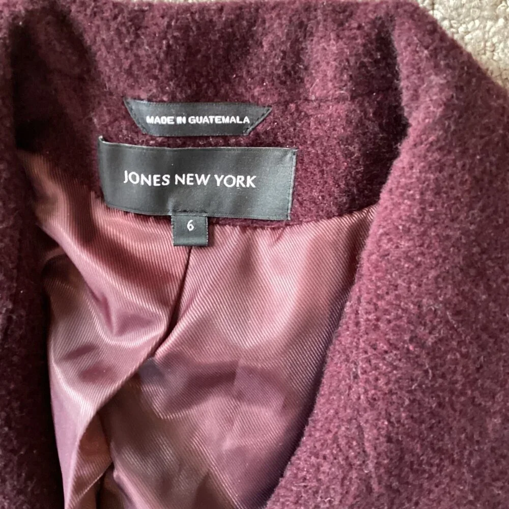 Jones New York‎ Walker Coat Wool Nylon Alpaca Sz 6 Burgundy Red #3L